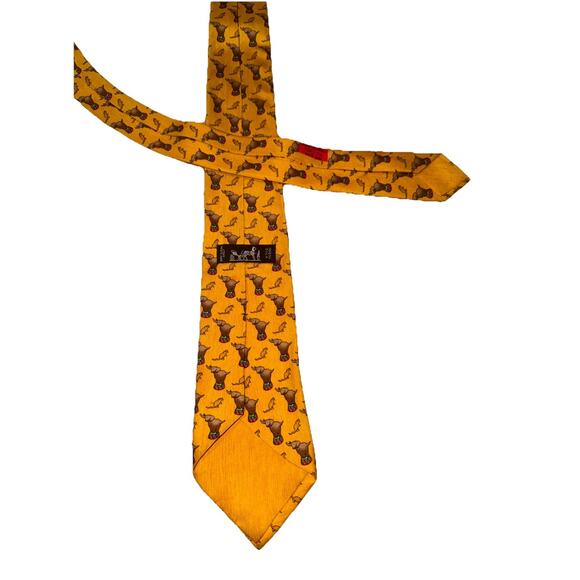 Hermes Mens Tie Circus Elephants & Mice Yellow 7681 TA 3.5" (W) x 57" (L) EUC - Picture 7 of 8